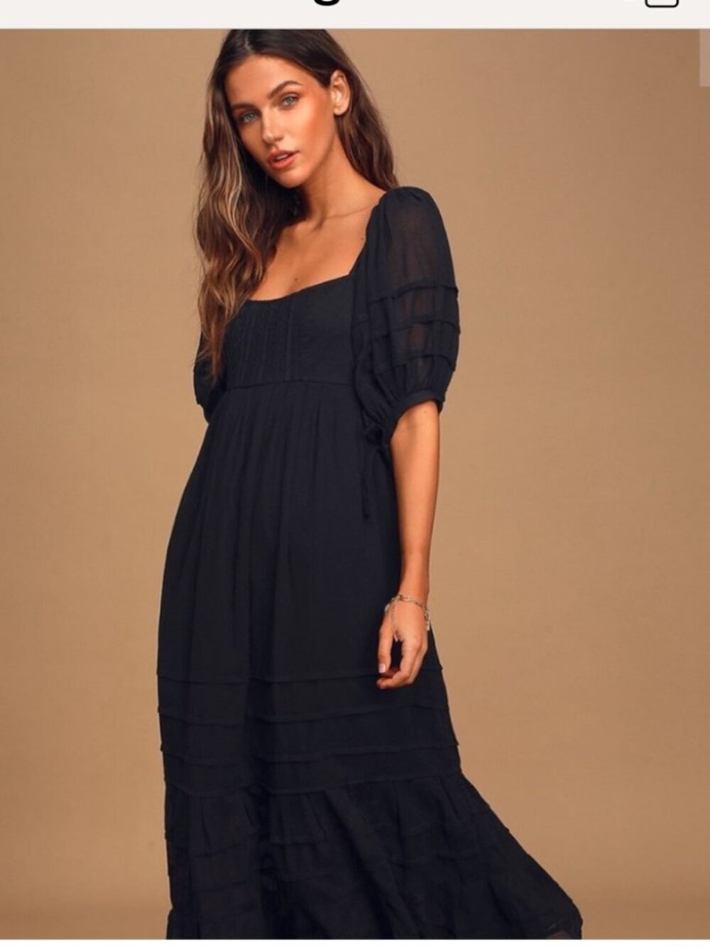 Free People Let's Be Friends black midi dress with a back cutout and puff sleeve - Picture 4 of 16